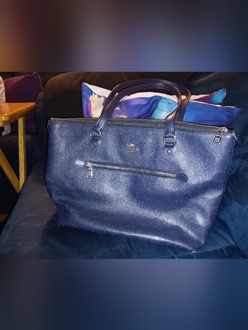 Coach Navy Blue Signature Zip-Front Tote
